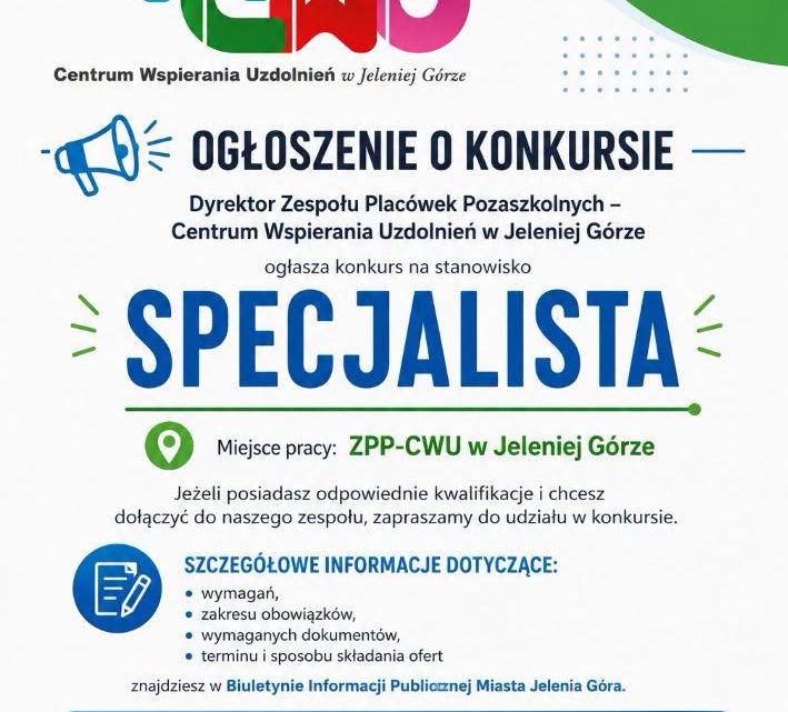 Informacja o naborze na wolne stanowisko pracy “Specjalista”